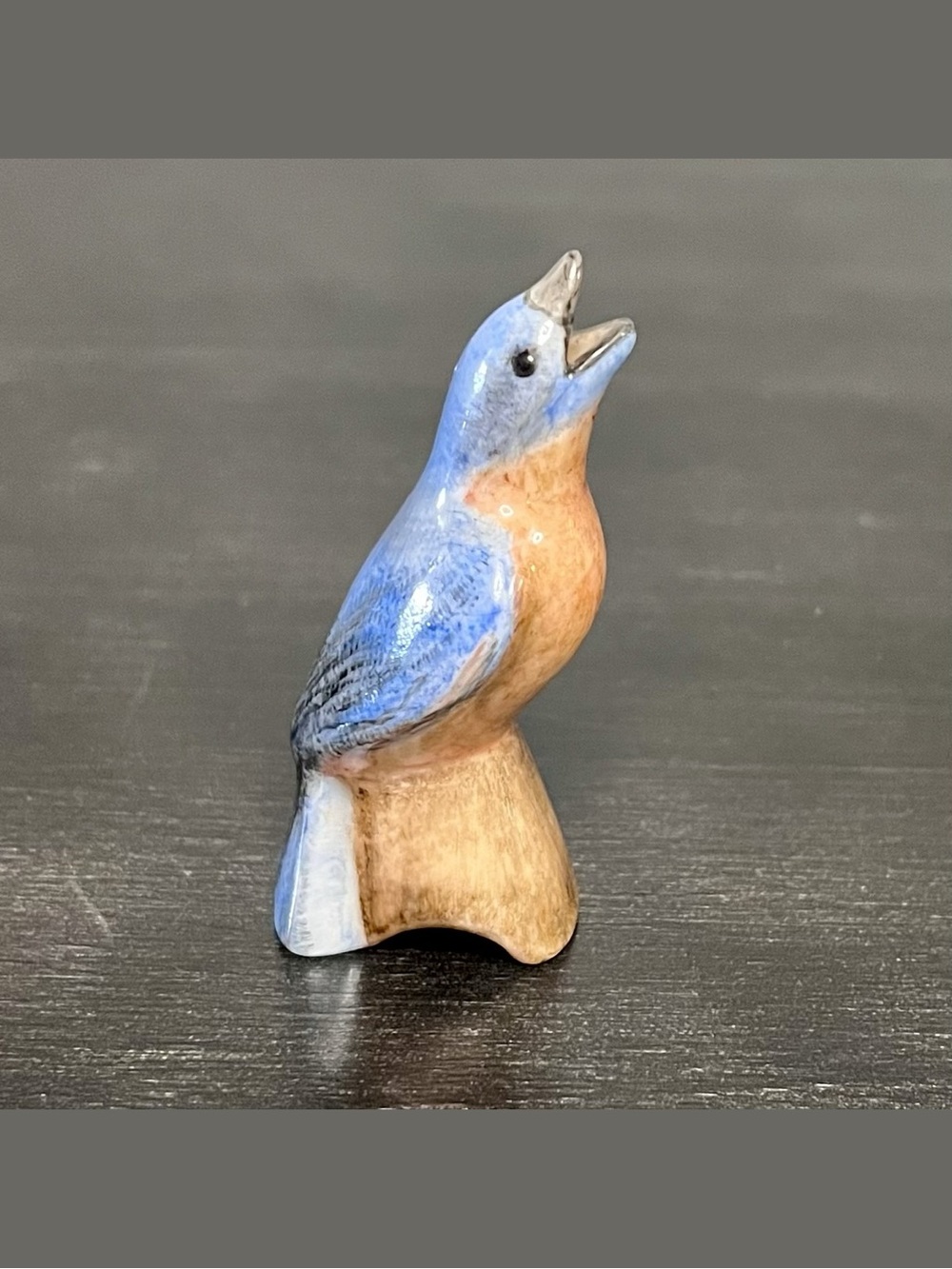 Signed 2002 Eastern Bluebird Ceramic Pie Bird Vent Funnel Hand Painted 3”